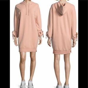 Hooded Sweatshirt Dress w/Tie Sleeves& side slits